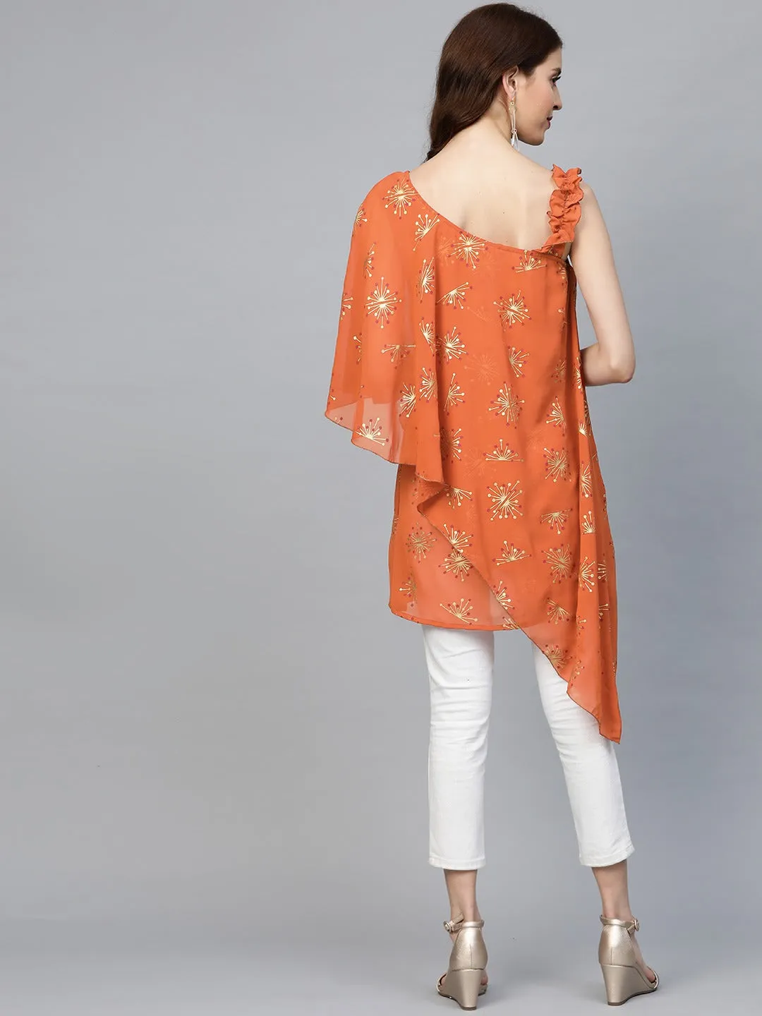 Orange Printed One Shoulder Tunic