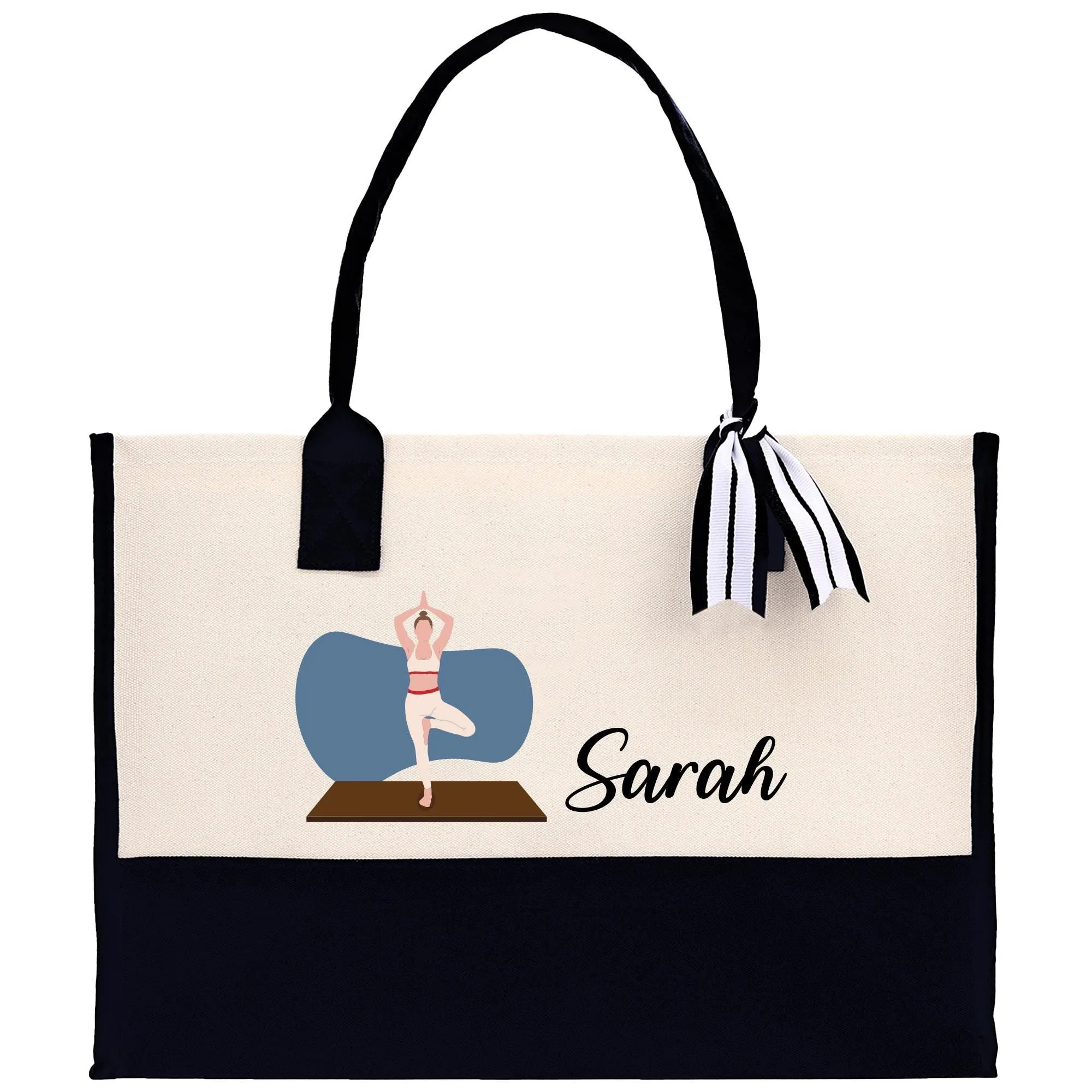Personalized Women Yoga Cotton Canvas Tote Bag Custom Name Yoga Bag Gift for Her Yoga Lover Gift Pilates Bag Daily Shoulder Bag (YWT1001)