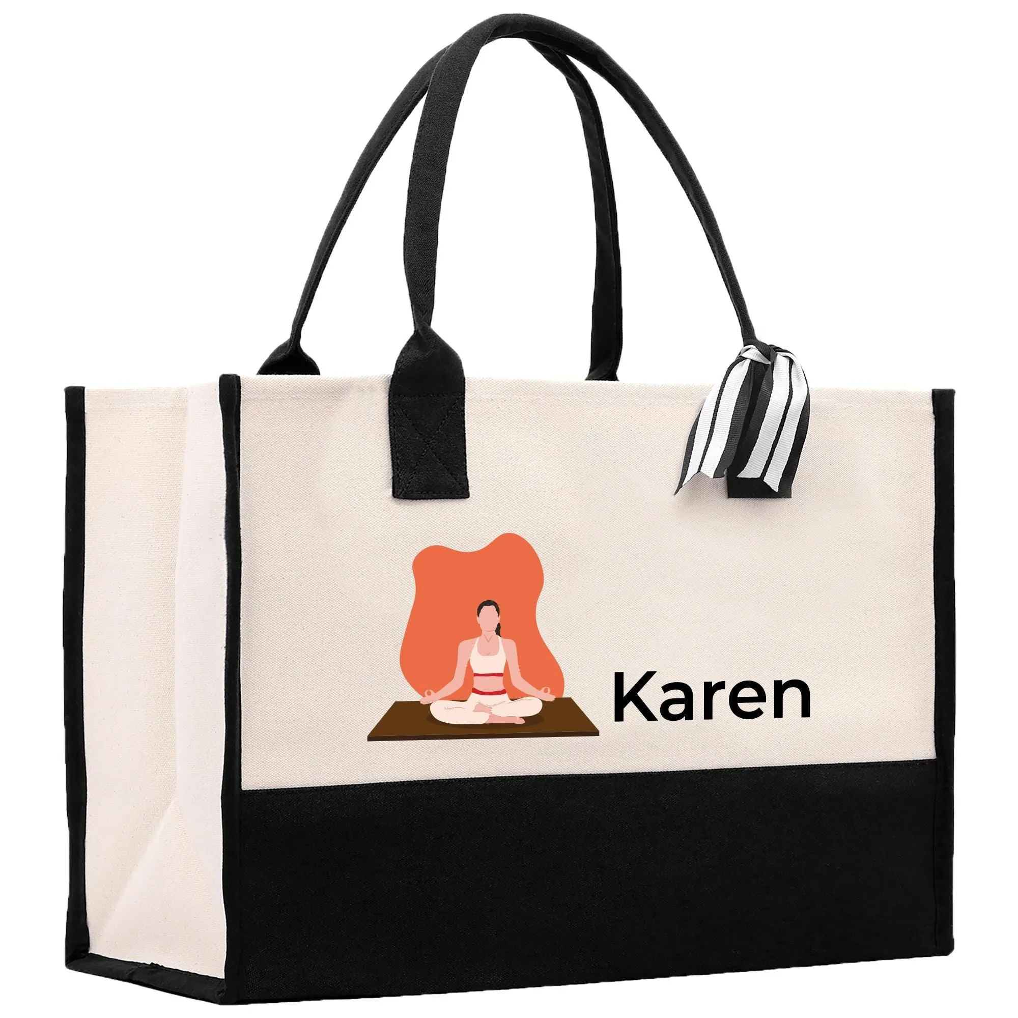 Personalized Women Yoga Cotton Canvas Tote Bag Custom Name Yoga Bag Gift for Her Yoga Lover Gift Pilates Bag Daily Shoulder Bag (YWT1001)