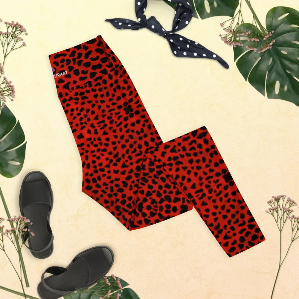 Red Cheetah Print Yoga Leggings, Leopard Animal Print Long Women's Gym Tights-Made in USA/EU/MX