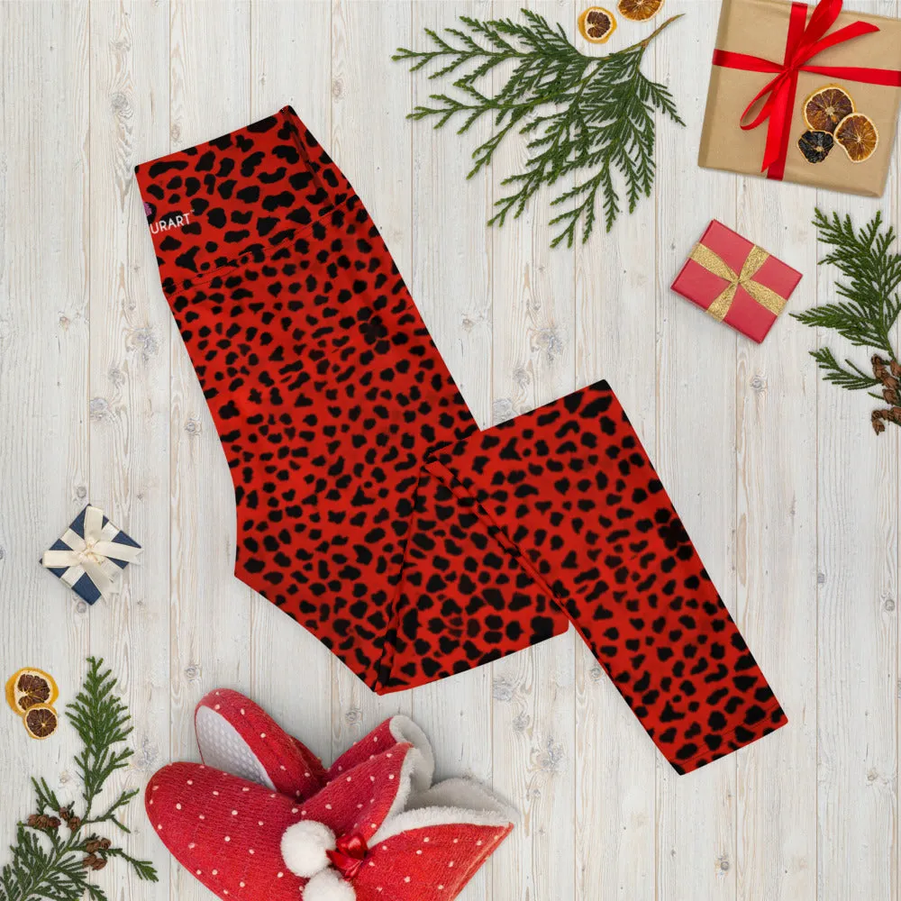 Red Cheetah Print Yoga Leggings, Leopard Animal Print Long Women's Gym Tights-Made in USA/EU/MX