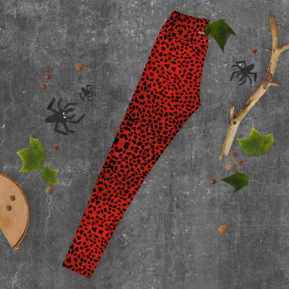 Red Cheetah Print Yoga Leggings, Leopard Animal Print Long Women's Gym Tights-Made in USA/EU/MX