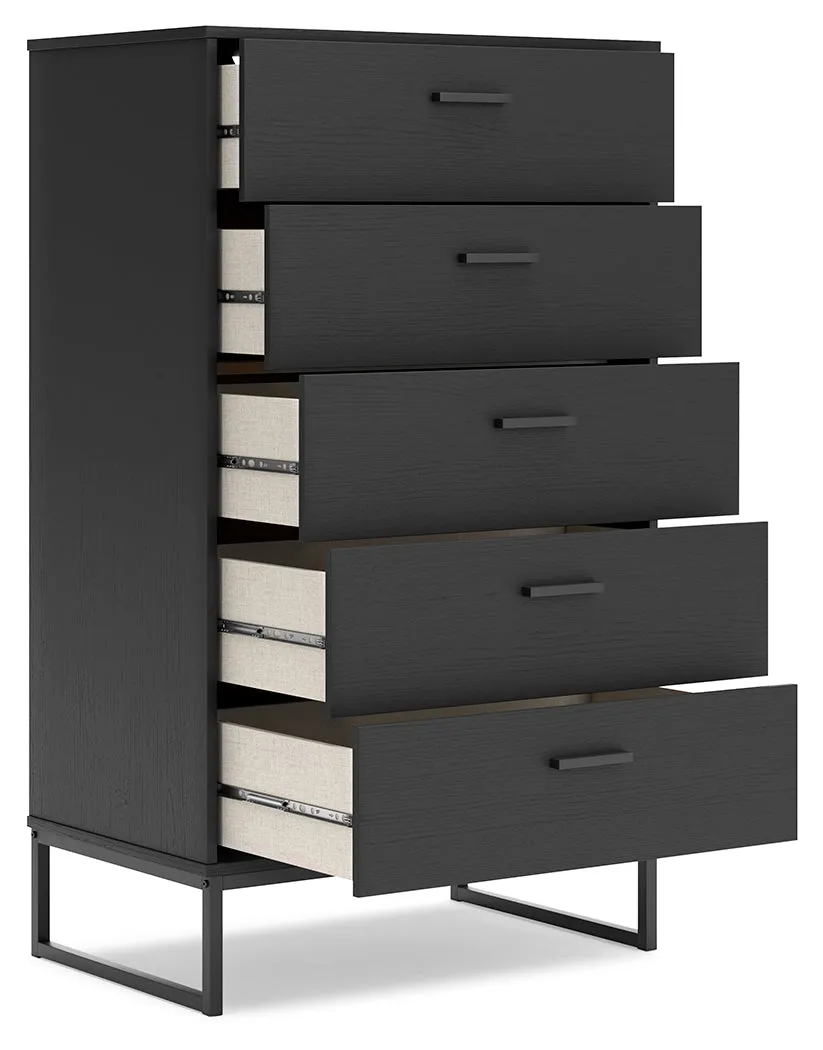 Socalle Queen Panel Headboard with Dresser, Chest and Nightstand in Black