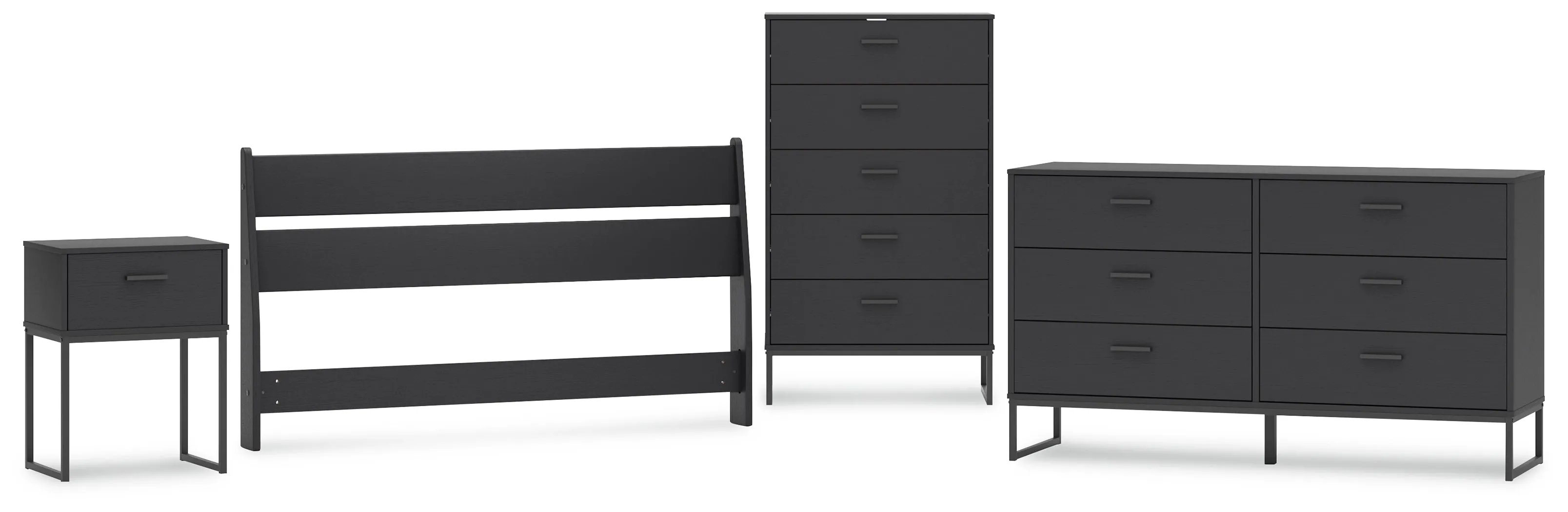 Socalle Queen Panel Headboard with Dresser, Chest and Nightstand in Black