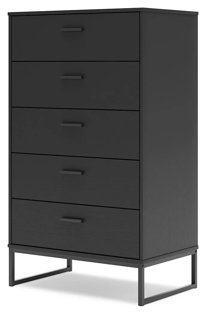 Socalle Queen Panel Platform Bed with Dresser, Chest and Nightstand in Black