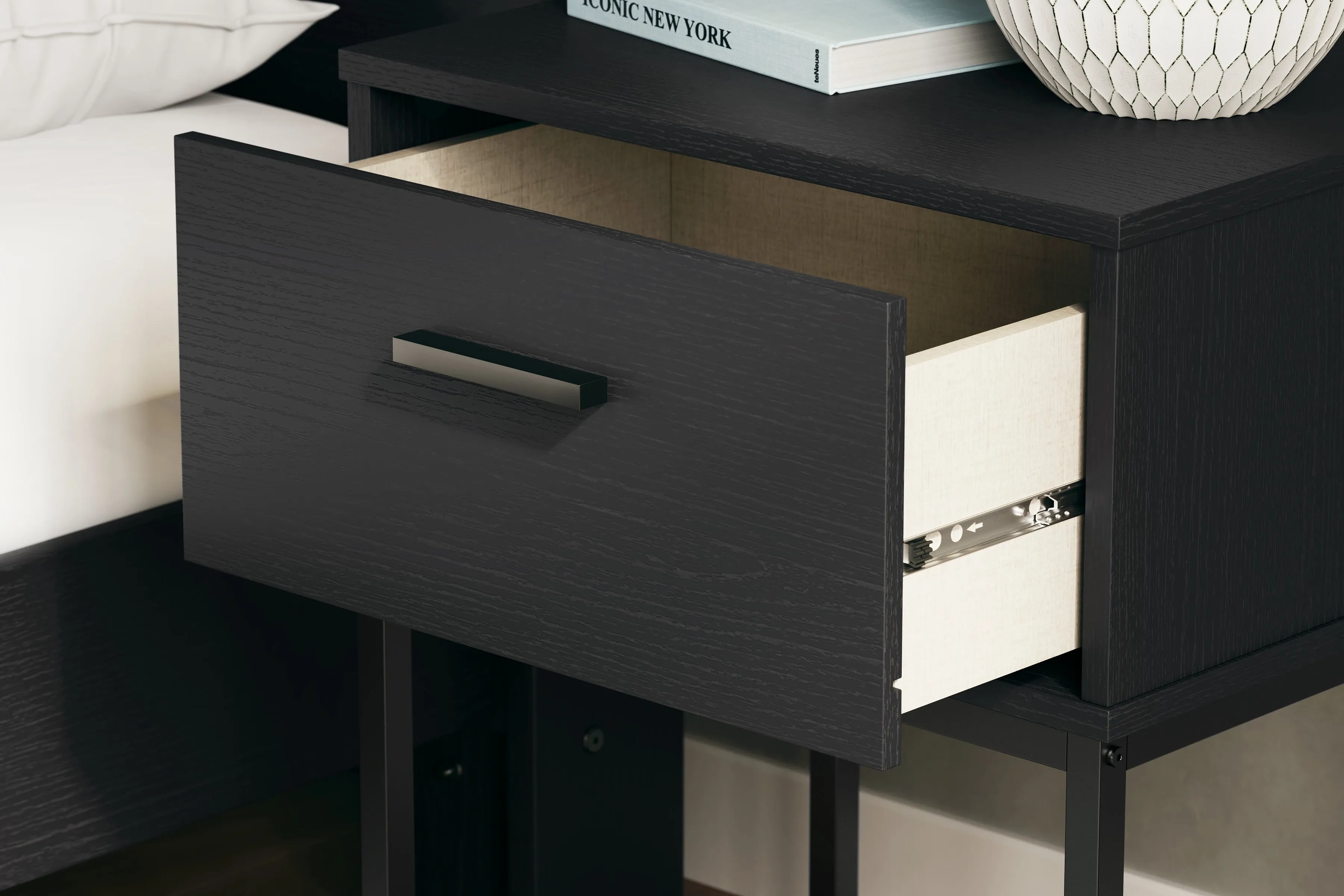 Socalle Queen Panel Platform Bed with Dresser, Chest and Nightstand in Black