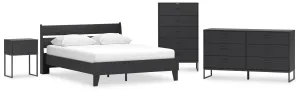 Socalle Queen Panel Platform Bed with Dresser, Chest and Nightstand in Black