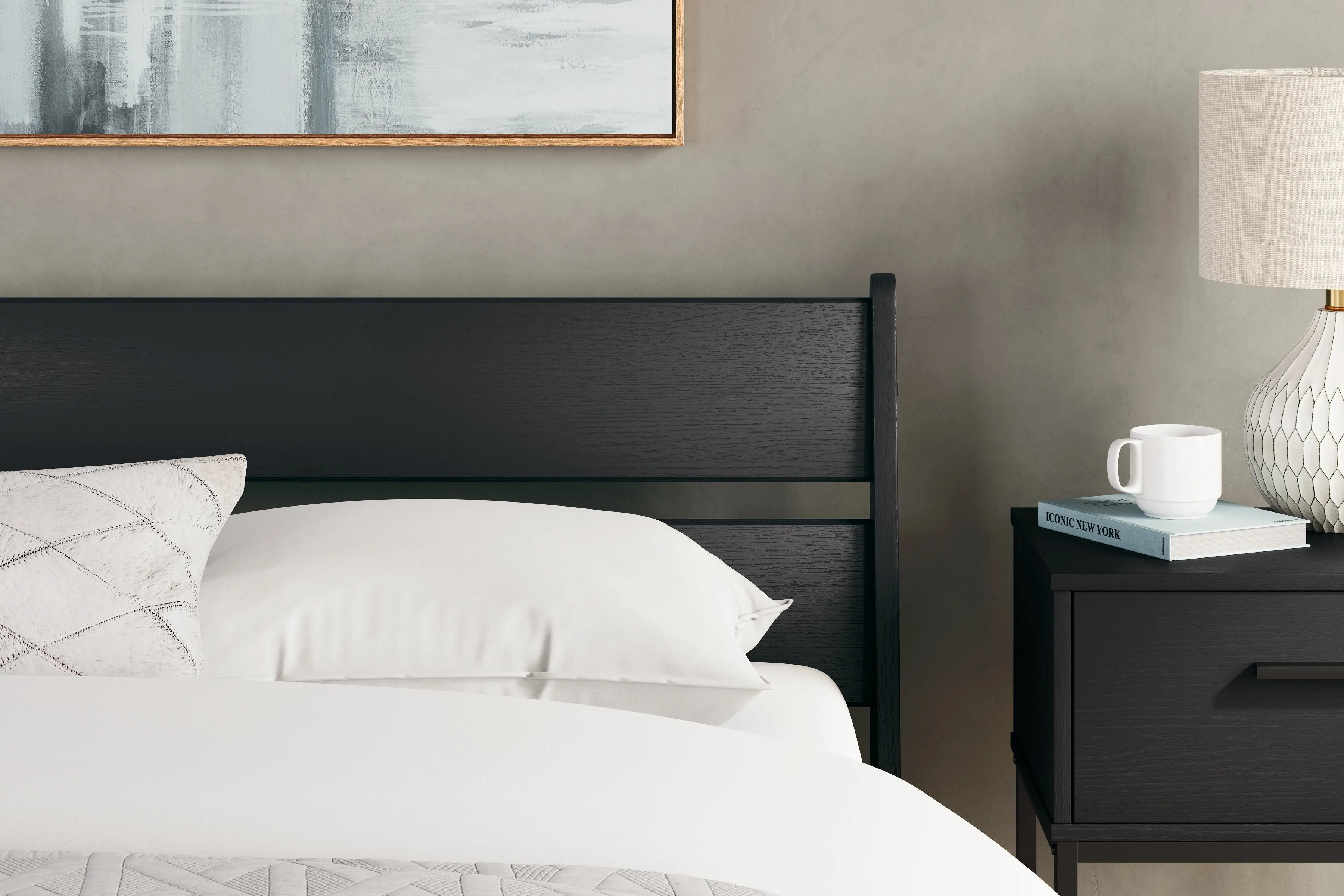 Socalle Queen Panel Platform Bed with Dresser, Chest and Nightstand in Black
