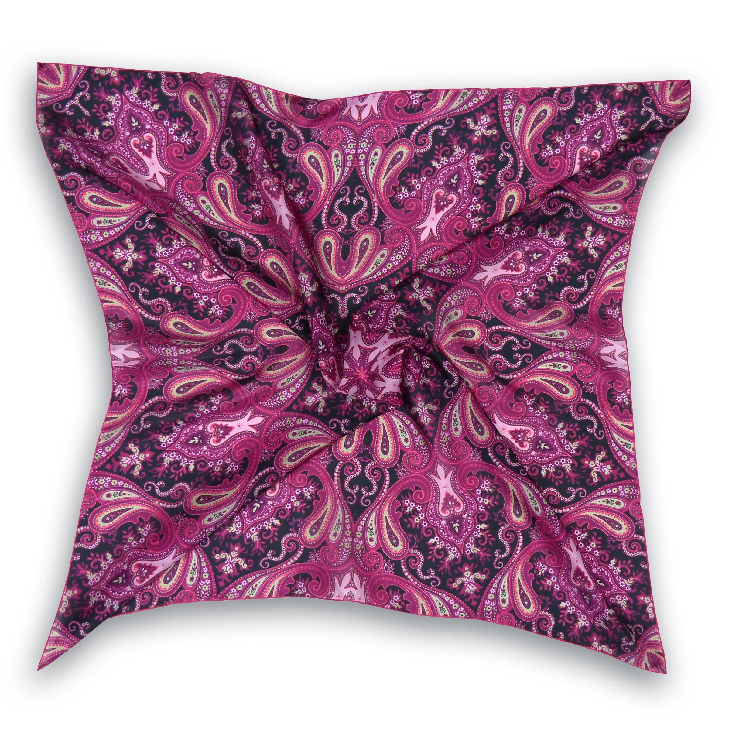 Square Silk Scarf (90cm) - Parsley Pink/Black