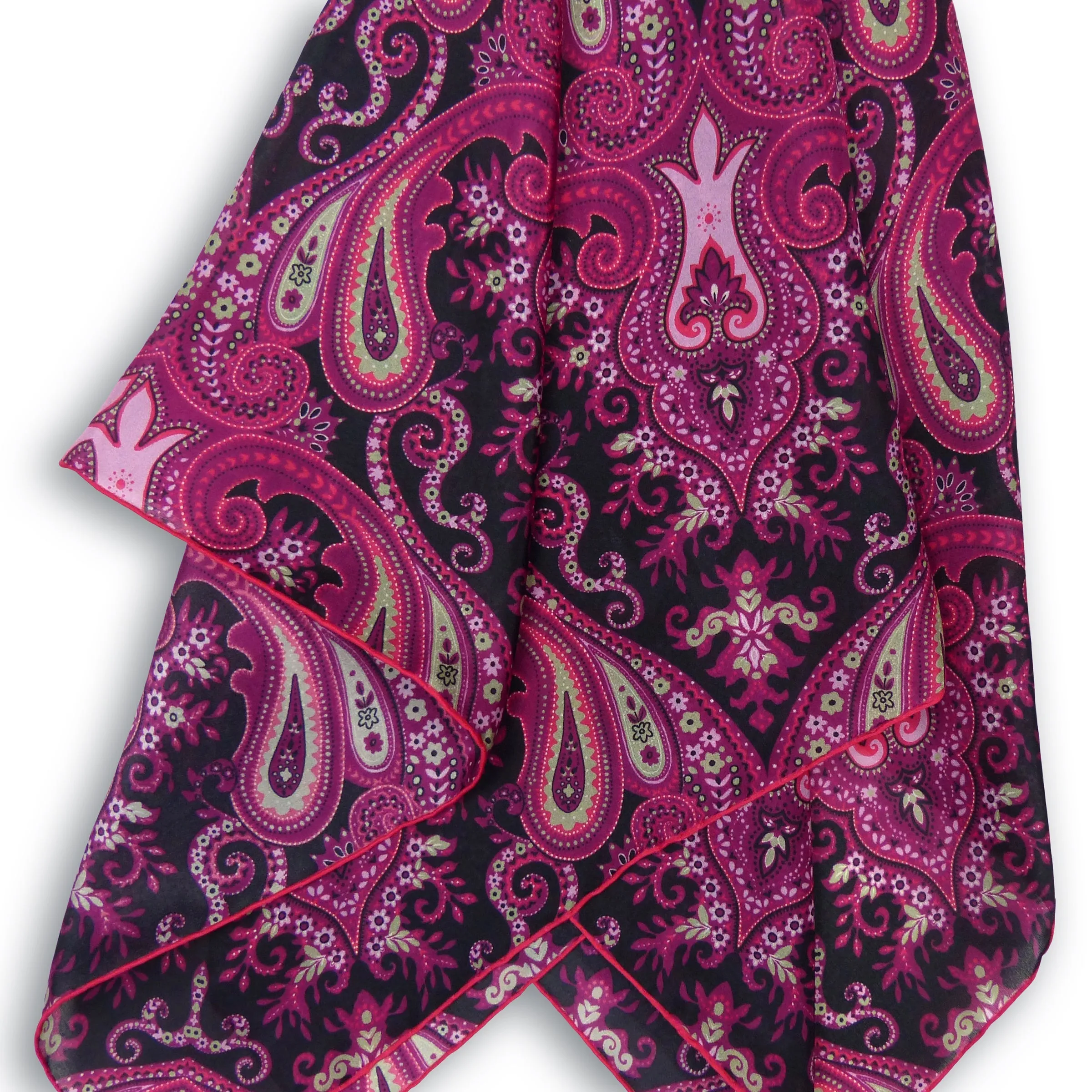 Square Silk Scarf (90cm) - Parsley Pink/Black