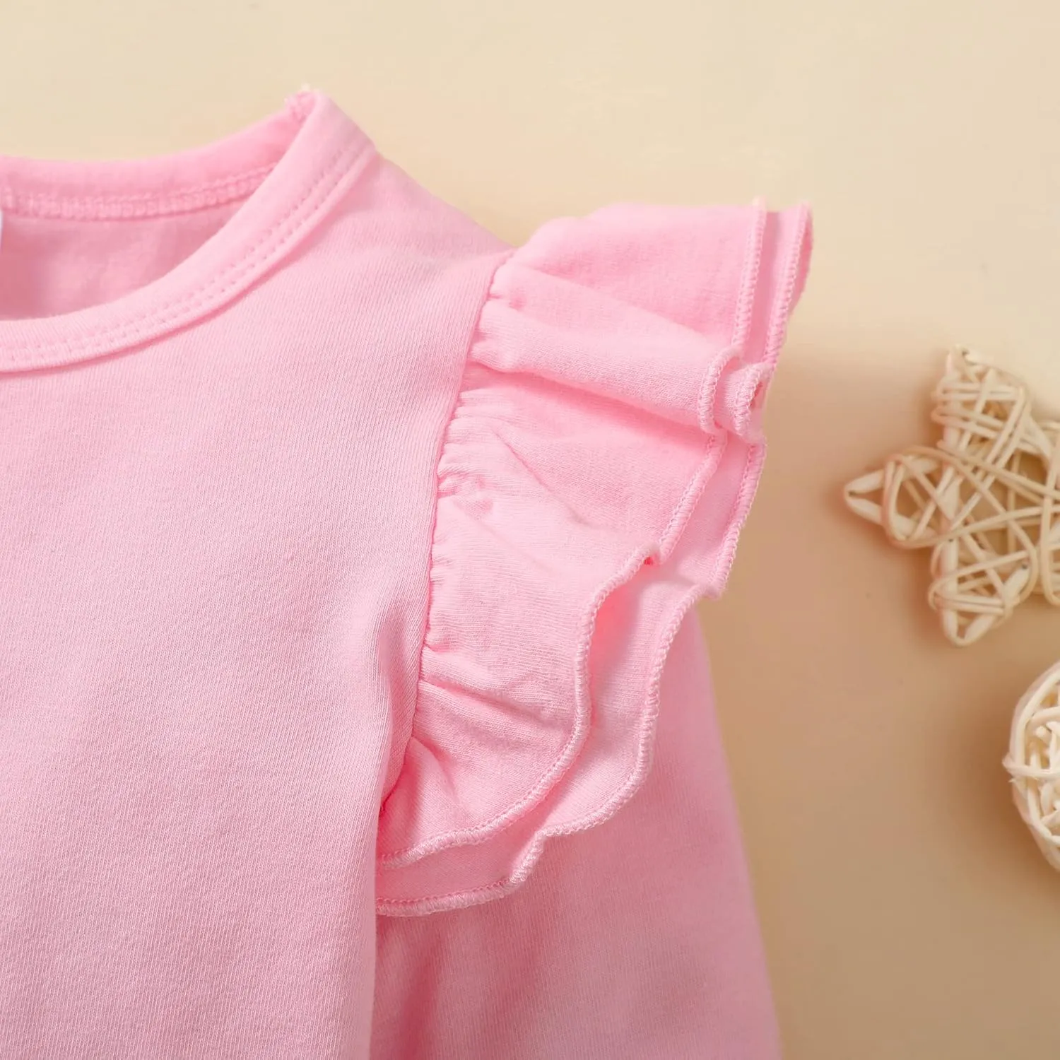 Toddler Baby Girl Solid Color T-Shirt Kids Blouse Plain Ruffle Sleeve Top Cotton Casual Clothes