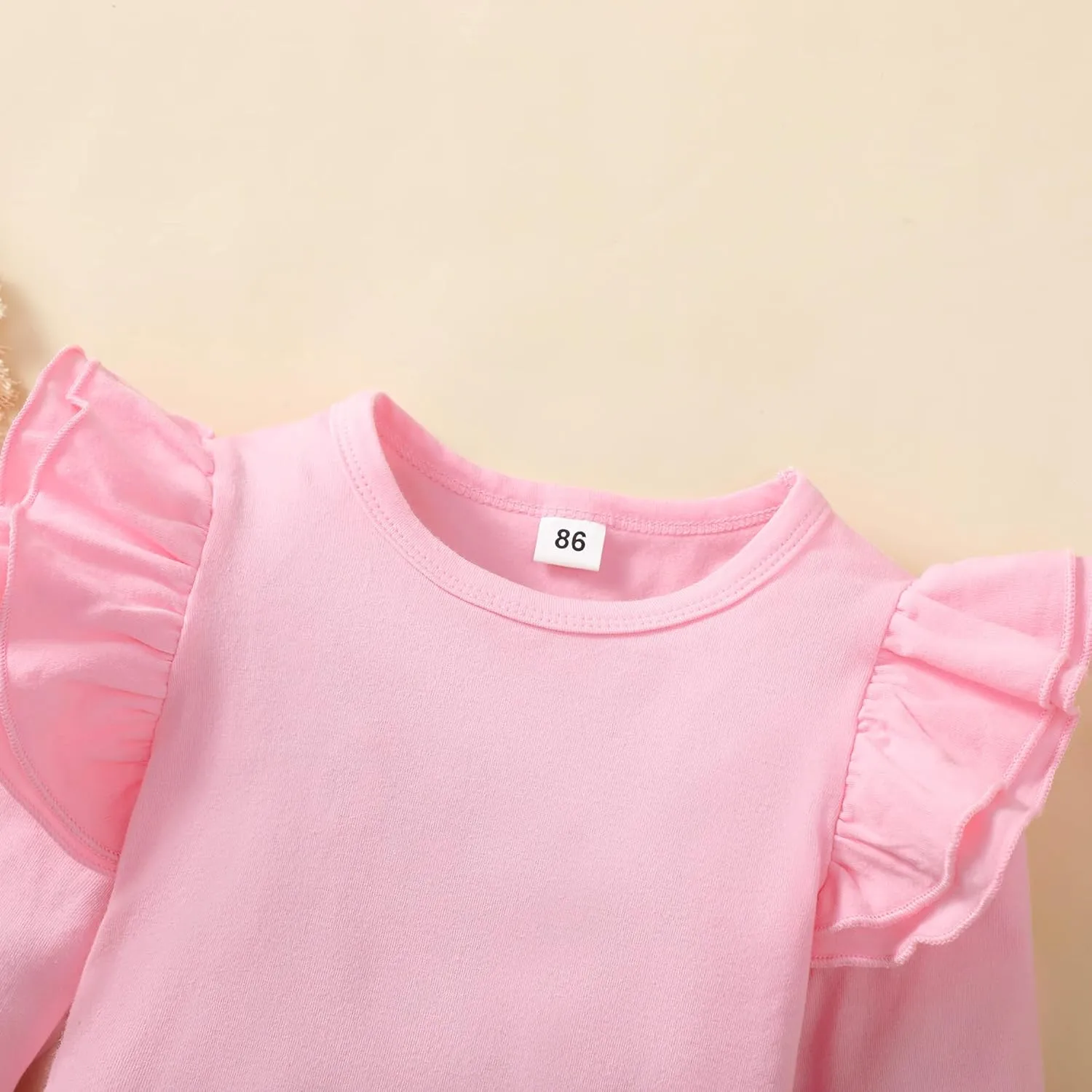 Toddler Baby Girl Solid Color T-Shirt Kids Blouse Plain Ruffle Sleeve Top Cotton Casual Clothes