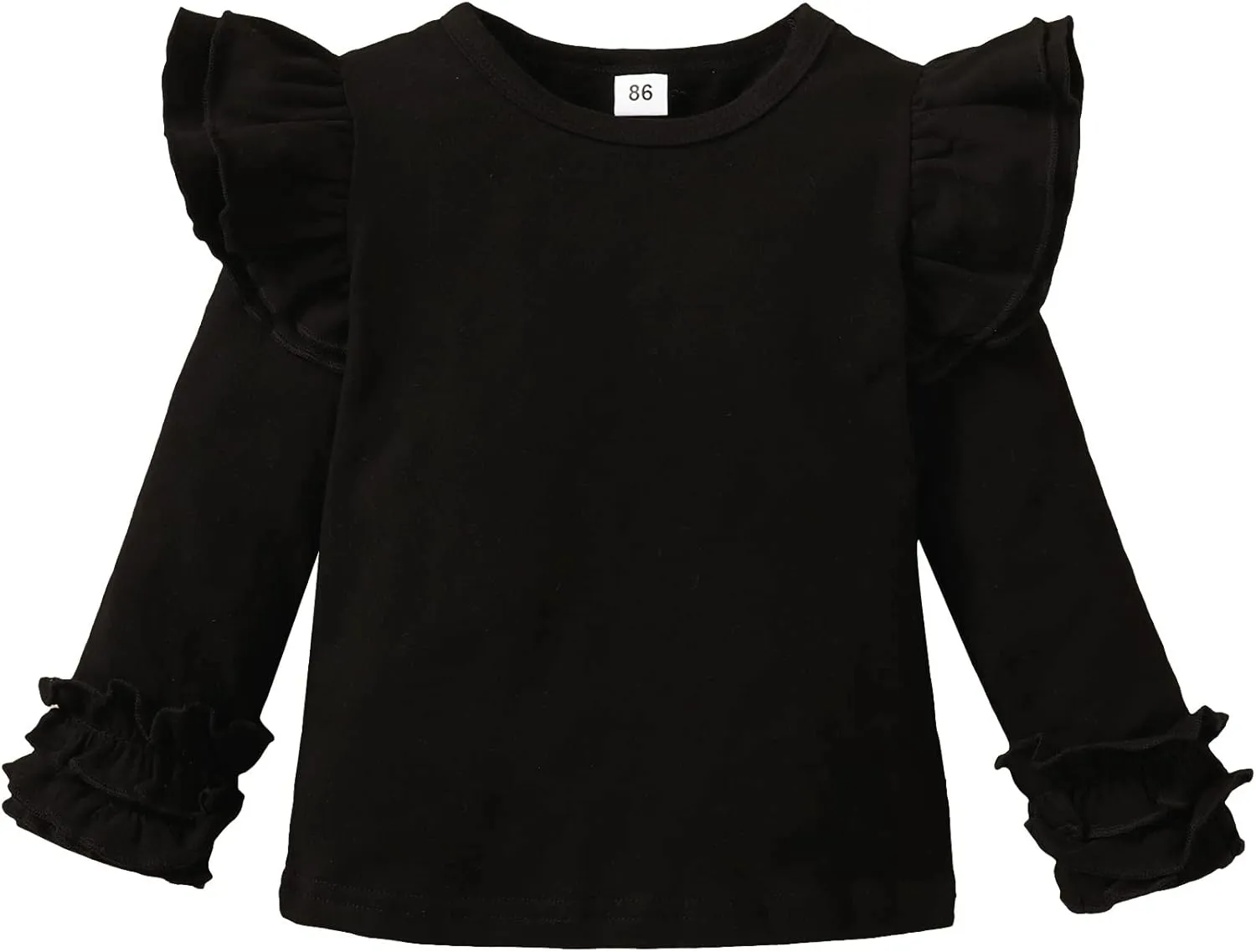 Toddler Baby Girl Solid Color T-Shirt Kids Blouse Plain Ruffle Sleeve Top Cotton Casual Clothes