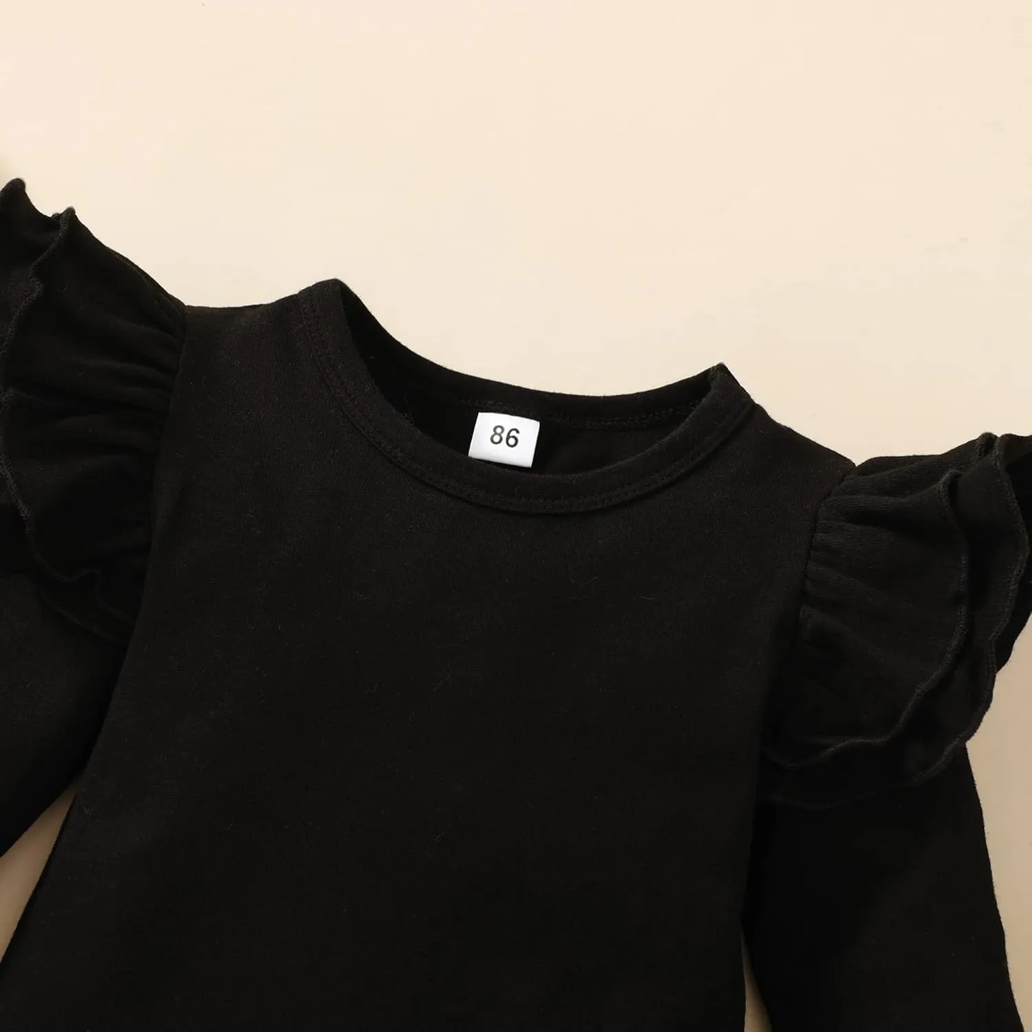 Toddler Baby Girl Solid Color T-Shirt Kids Blouse Plain Ruffle Sleeve Top Cotton Casual Clothes