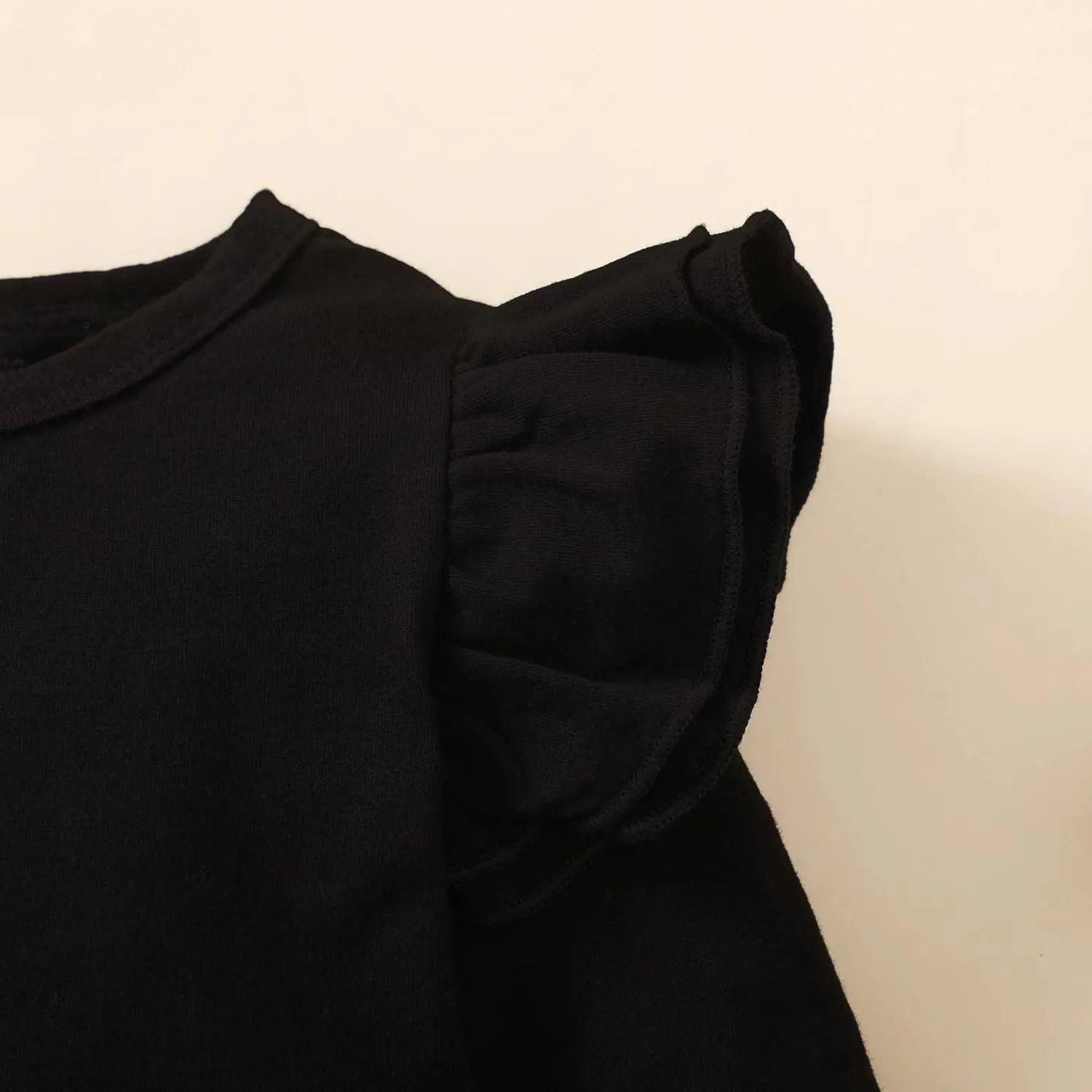 Toddler Baby Girl Solid Color T-Shirt Kids Blouse Plain Ruffle Sleeve Top Cotton Casual Clothes