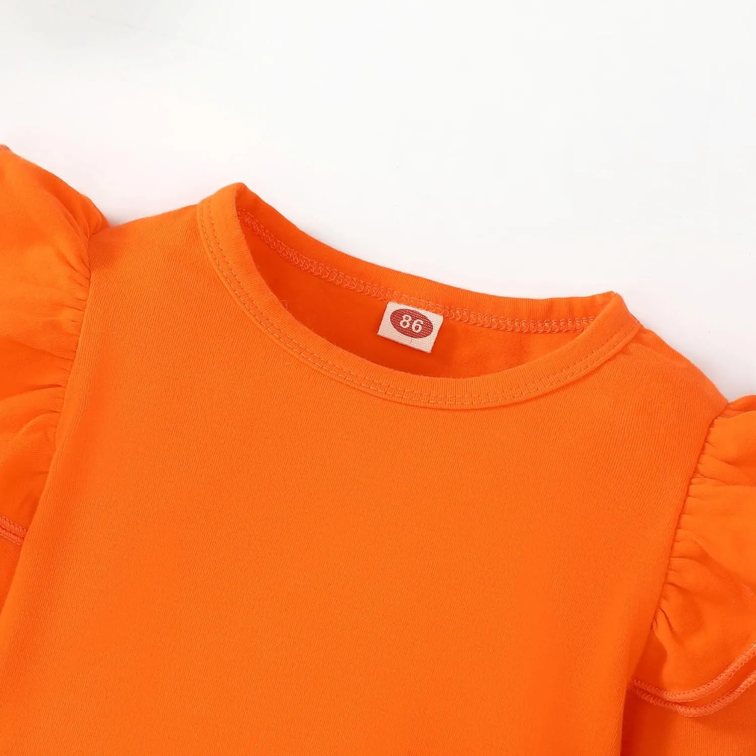 Toddler Girls Solid Color T-Shirt Kids Blouse Plain Ruffle Sleeve Top Baby Girl Cotton Casual Clothes