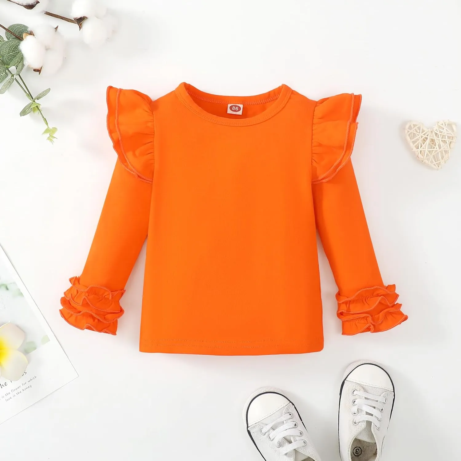 Toddler Girls Solid Color T-Shirt Kids Blouse Plain Ruffle Sleeve Top Baby Girl Cotton Casual Clothes