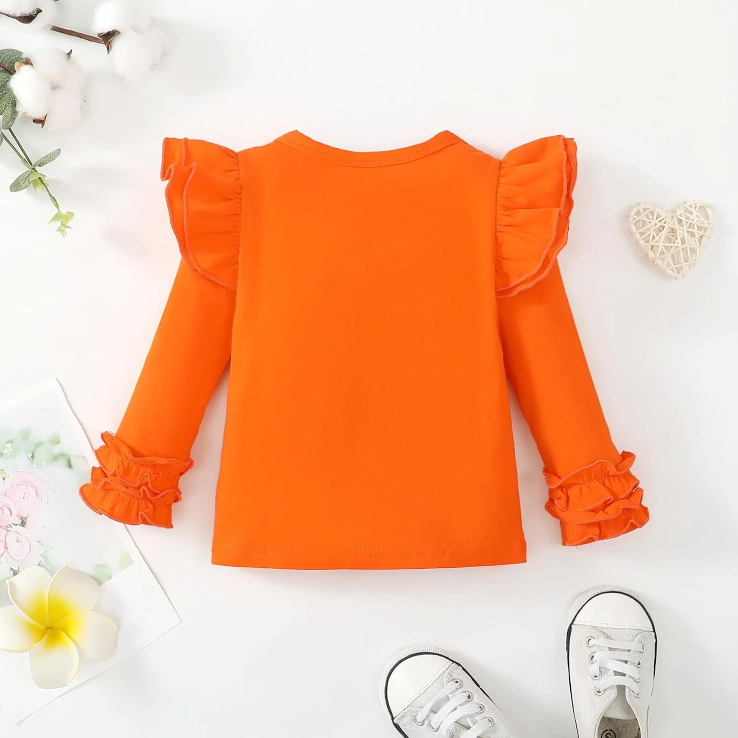 Toddler Girls Solid Color T-Shirt Kids Blouse Plain Ruffle Sleeve Top Baby Girl Cotton Casual Clothes