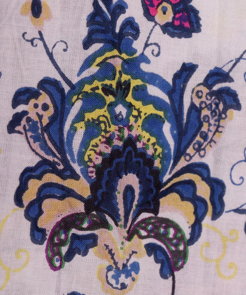 White Colour Floral Print Cotton Fabric