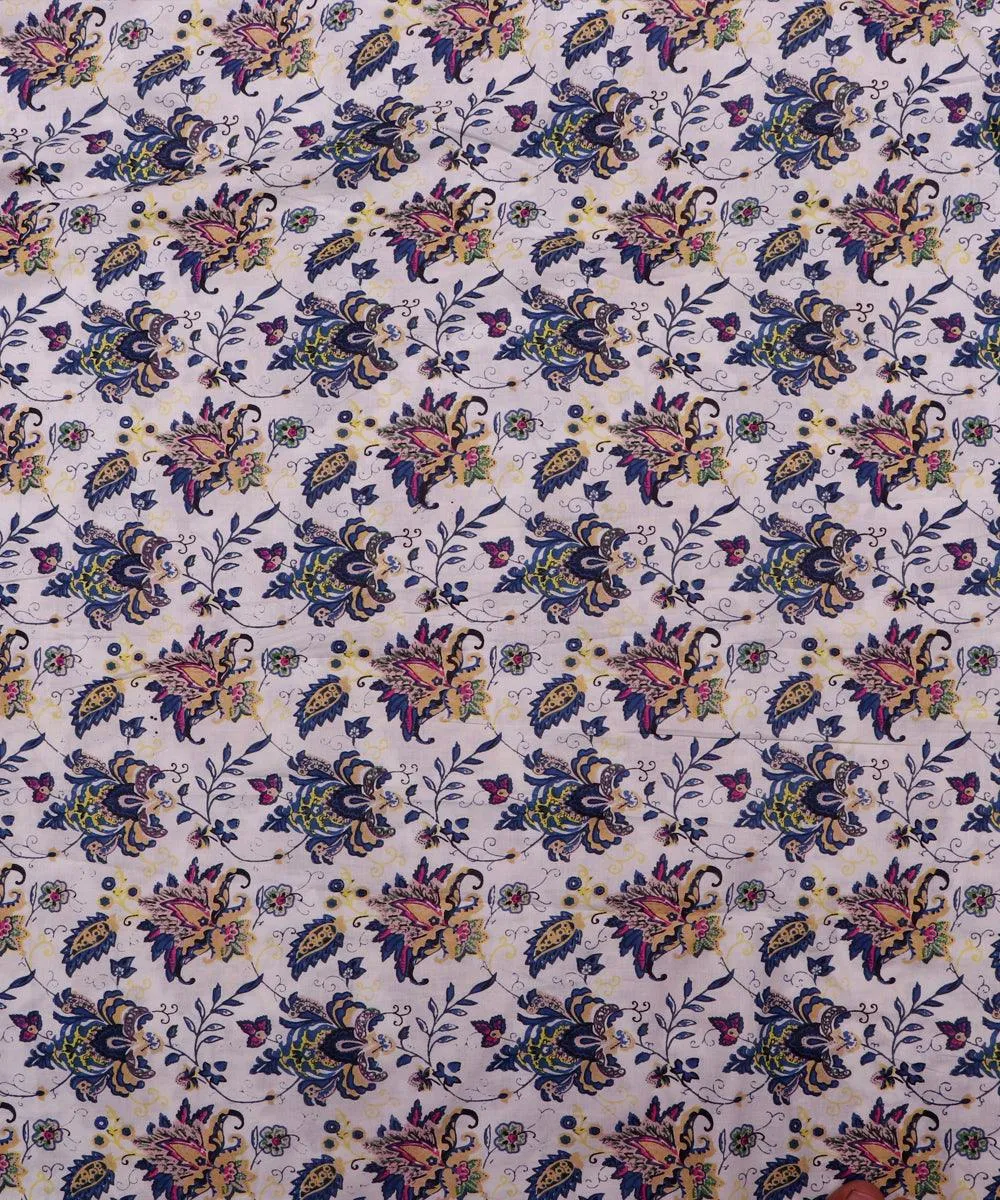 White Colour Floral Print Cotton Fabric