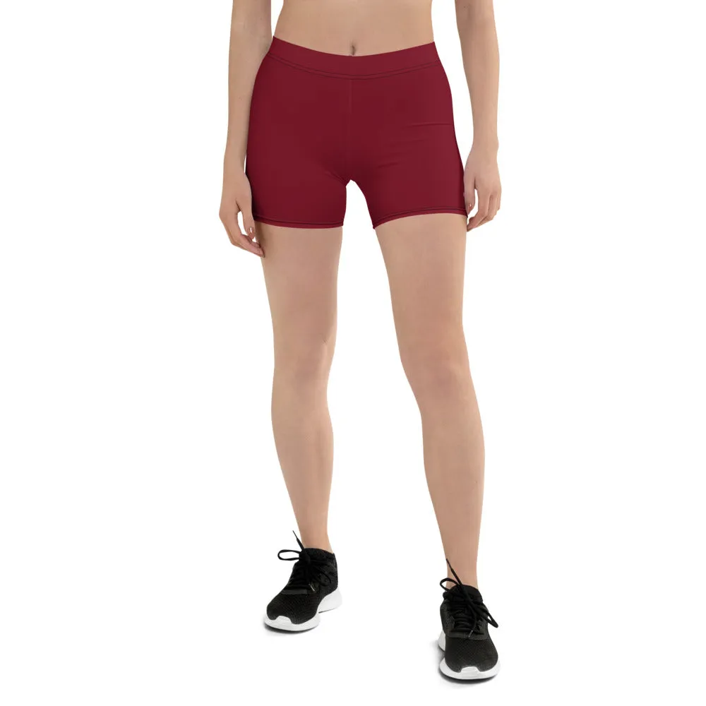 Wine Solid Color Women's Shorts, Red Modern Designer Elastic Gym Tights-Made in USA/EU/MX