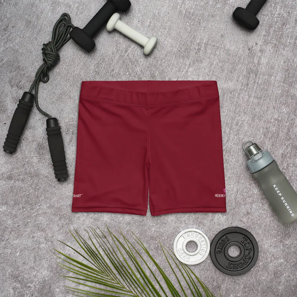 Wine Solid Color Women's Shorts, Red Modern Designer Elastic Gym Tights-Made in USA/EU/MX
