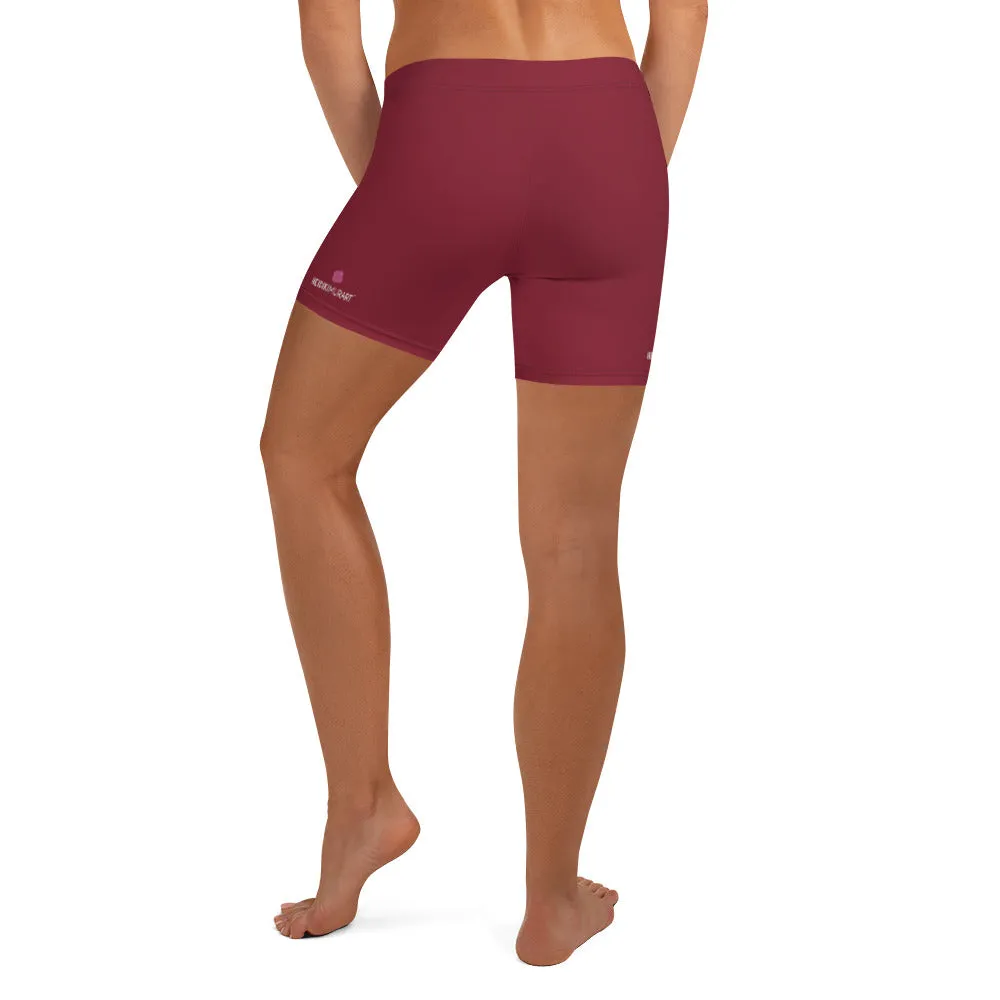 Wine Solid Color Women's Shorts, Red Modern Designer Elastic Gym Tights-Made in USA/EU/MX