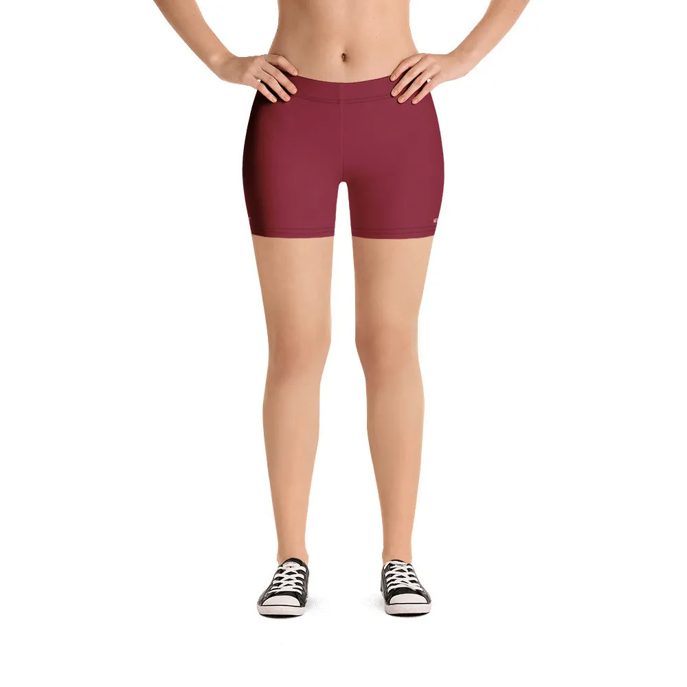 Wine Solid Color Women's Shorts, Red Modern Designer Elastic Gym Tights-Made in USA/EU/MX