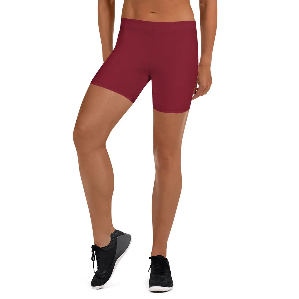 Wine Solid Color Women's Shorts, Red Modern Designer Elastic Gym Tights-Made in USA/EU/MX