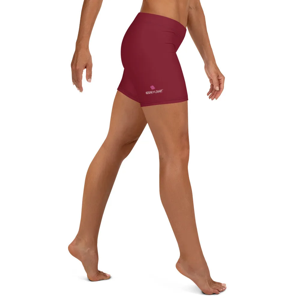 Wine Solid Color Women's Shorts, Red Modern Designer Elastic Gym Tights-Made in USA/EU/MX