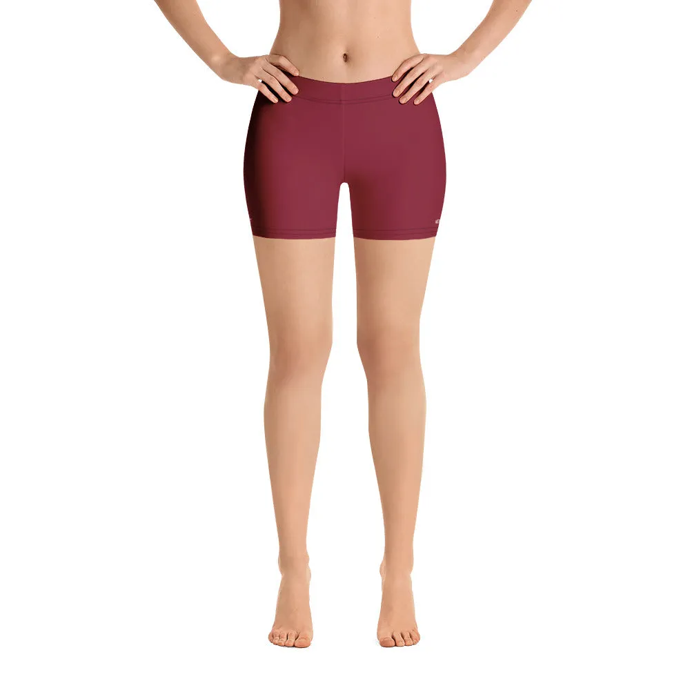 Wine Solid Color Women's Shorts, Red Modern Designer Elastic Gym Tights-Made in USA/EU/MX