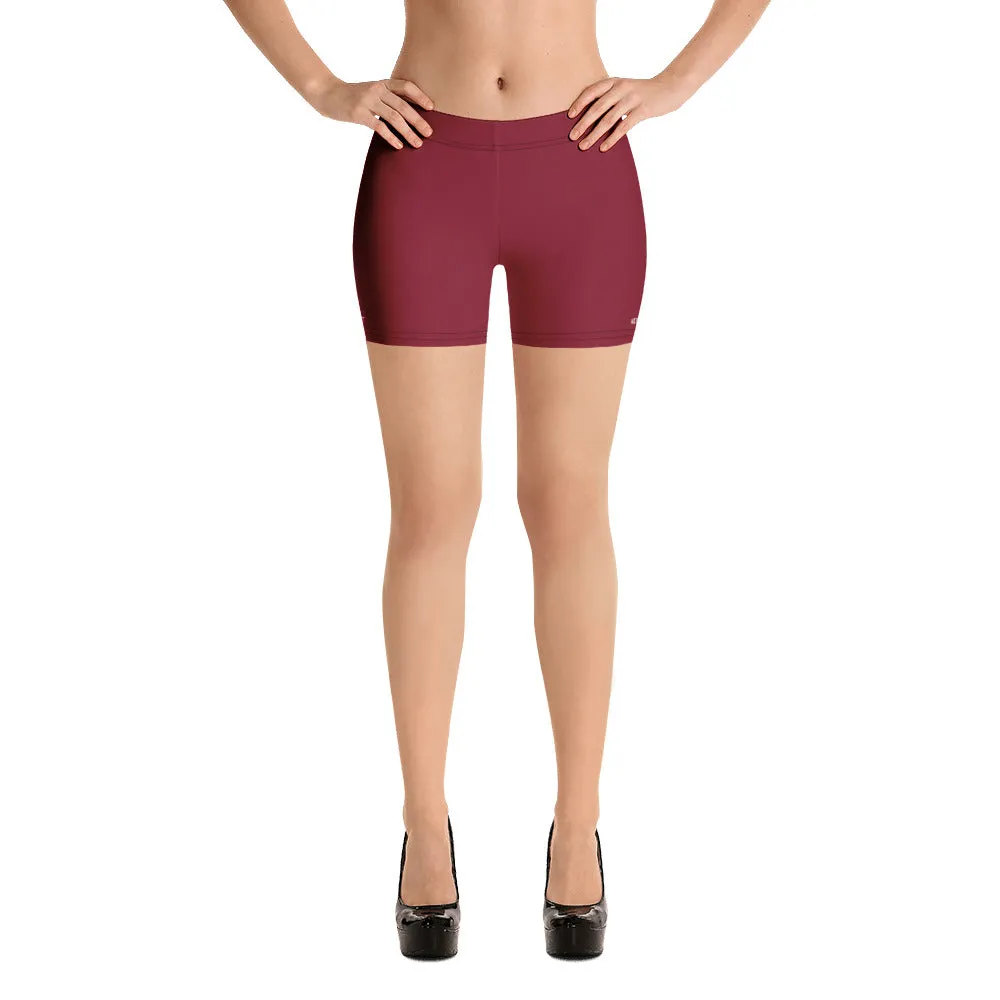 Wine Solid Color Women's Shorts, Red Modern Designer Elastic Gym Tights-Made in USA/EU/MX