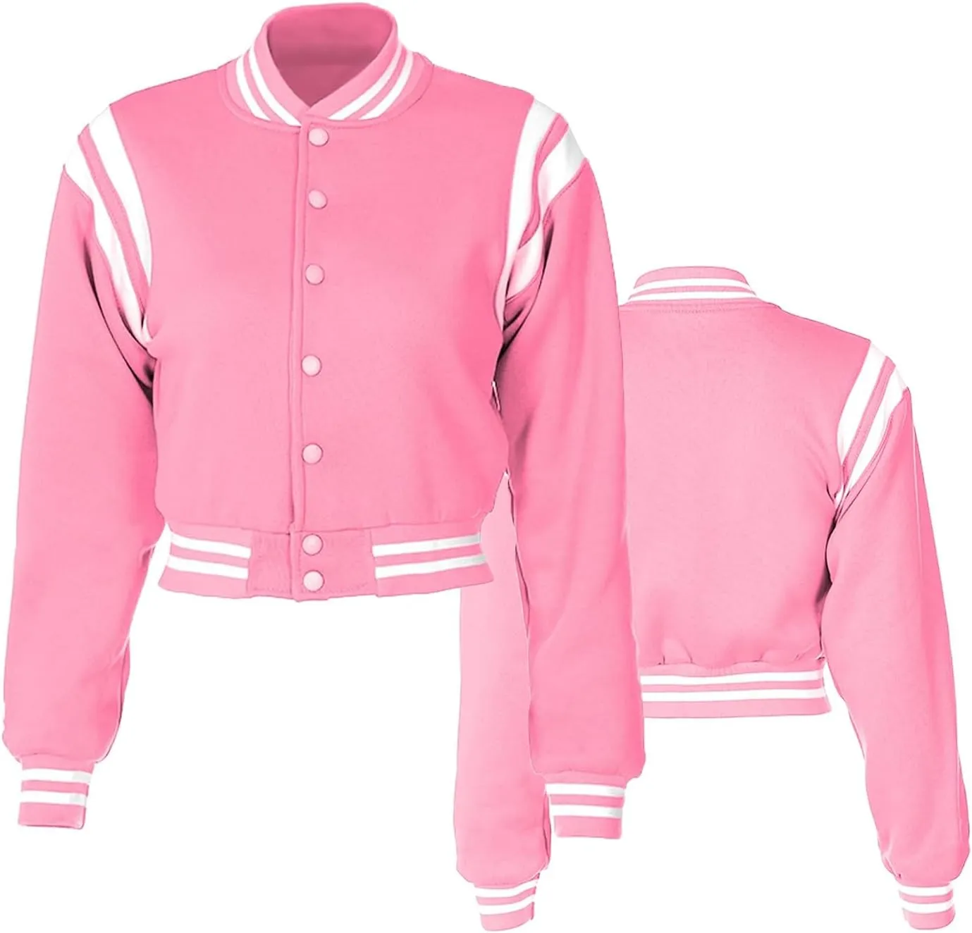 Women's Baseball Jacket Crop Coat Varsity Style Lightweight Sportswear School Uniform with Snap Button for Girls