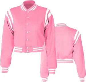 Women's Baseball Jacket Crop Coat Varsity Style Lightweight Sportswear School Uniform with Snap Button for Girls