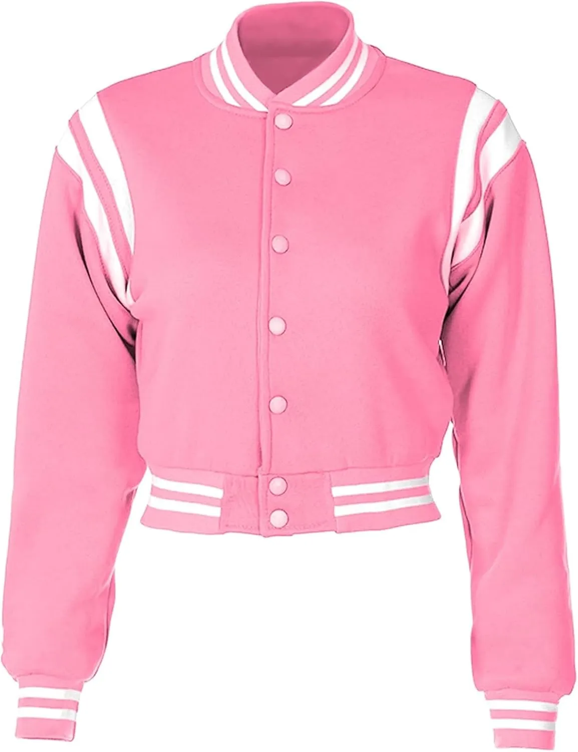 Women's Baseball Jacket Crop Coat Varsity Style Lightweight Sportswear School Uniform with Snap Button for Girls