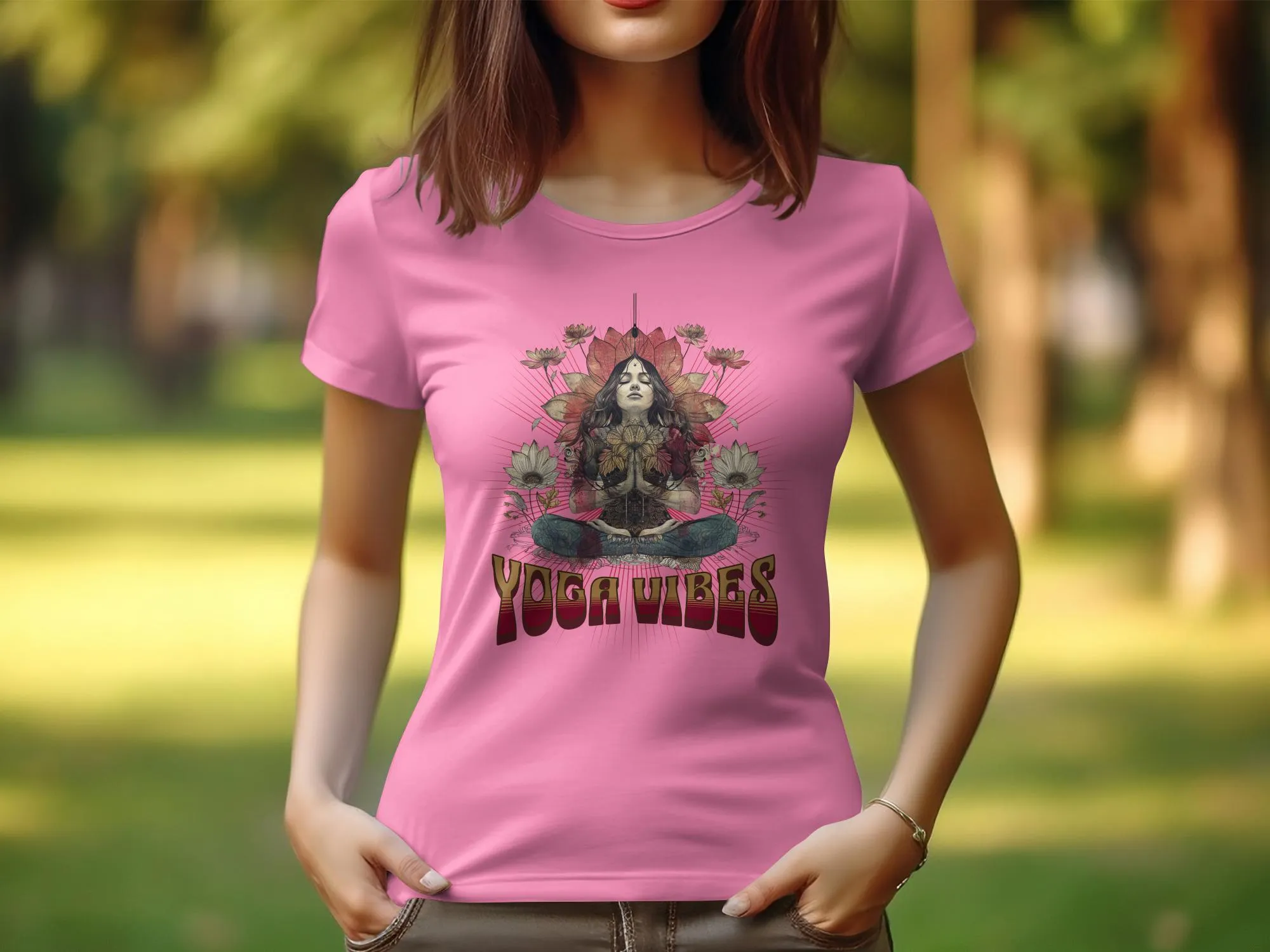 Yoga Design T-Shirt for Women, Zen Tee, Yoga Vibes Graphic, Lotus Flower Meditation Shirt, Themed Top for Women, Relaxation Tee #18