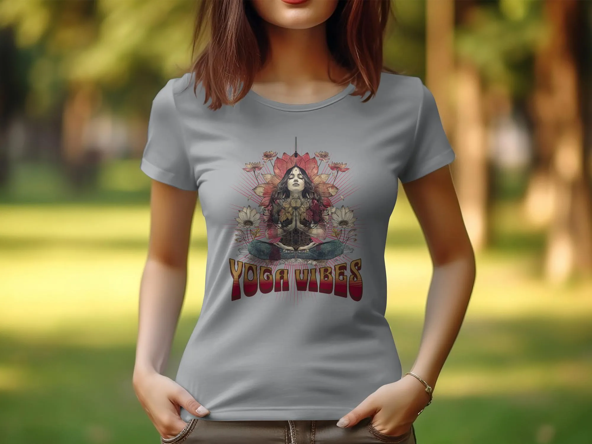Yoga Design T-Shirt for Women, Zen Tee, Yoga Vibes Graphic, Lotus Flower Meditation Shirt, Themed Top for Women, Relaxation Tee #18