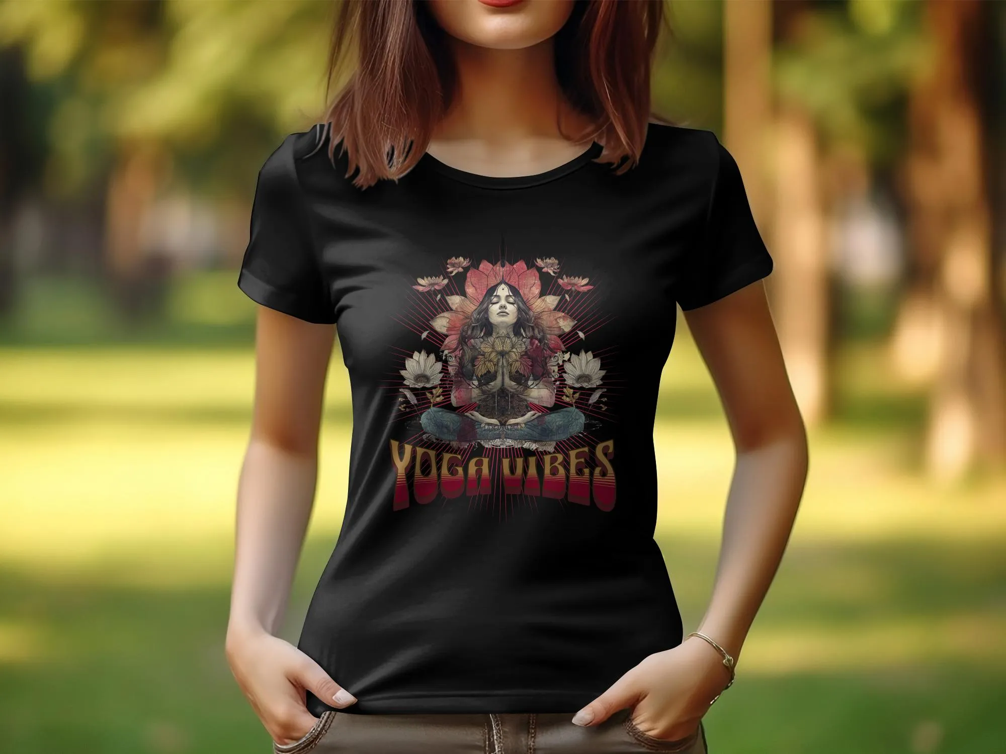 Yoga Design T-Shirt for Women, Zen Tee, Yoga Vibes Graphic, Lotus Flower Meditation Shirt, Themed Top for Women, Relaxation Tee #18