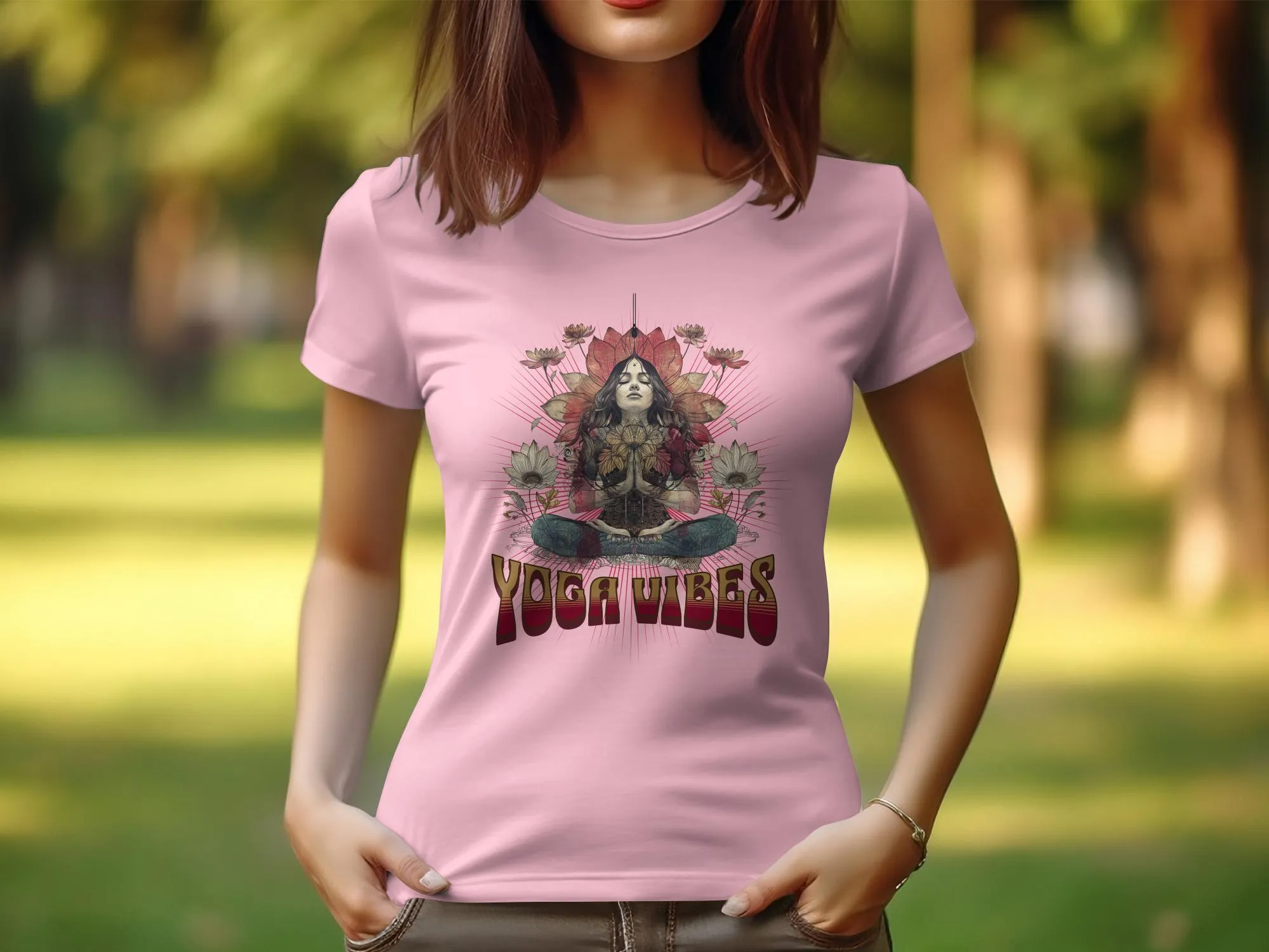 Yoga Design T-Shirt for Women, Zen Tee, Yoga Vibes Graphic, Lotus Flower Meditation Shirt, Themed Top for Women, Relaxation Tee #18