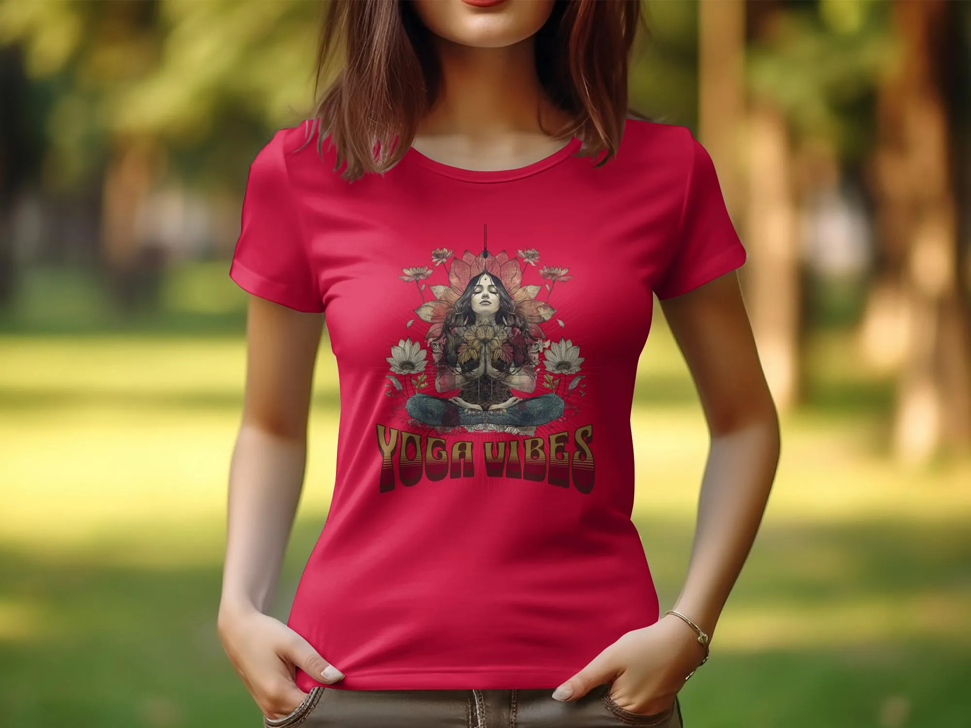 Yoga Design T-Shirt for Women, Zen Tee, Yoga Vibes Graphic, Lotus Flower Meditation Shirt, Themed Top for Women, Relaxation Tee #18